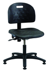 Polyurethane Task Stool - Adj. Contoured Bbackrest, Seat and Back Tilt, Glides Standard, Casters Optional, Pneu Hgt Adj, Contoured Waterfall Seat, Black Plastic ABS Base, Desk Hgt 17"-22.5" - Industrial Tool & Supply