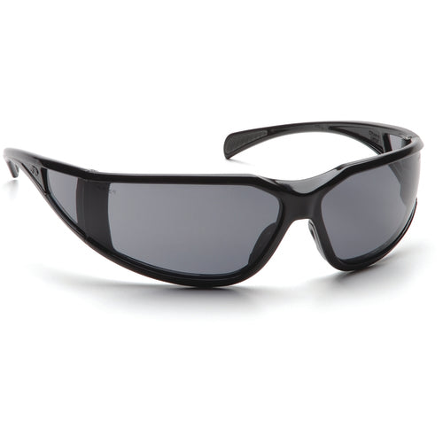 Safety Glasses - Curved Lens, Black Frame, Gray Fog Free - Industrial Tool & Supply
