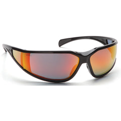 Safety Glasses - Curved Lens, Black Frame, Sky Red Mirror - Industrial Tool & Supply