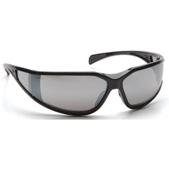 Safety Glasses - Curved Lens, Black Frame, Silver Mirror - Industrial Tool & Supply