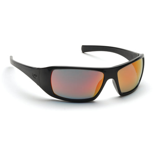 Safety Glasses - Black Frame, Ice Orange Mirror Lens - Industrial Tool & Supply