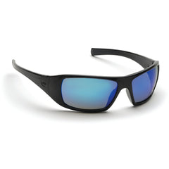 Safety Glasses - Black Frame, Ice Blue Mirror Lens - Industrial Tool & Supply