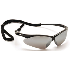 Safety Glasses - Black Frame, Silver Mirror Lens - Industrial Tool & Supply
