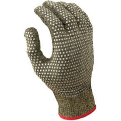 Cut resistant 13-gauge PVC dotted on both sides seamless knit Kevlar w/Stainless Steel yellow w/black coating ANSI CUT LEVEL 4/medium - Industrial Tool & Supply