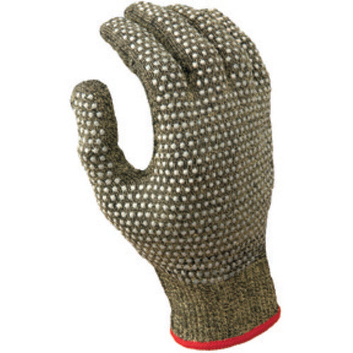 Cut resistant 13-gauge PVC dotted on both sides seamless knit Kevlar w/Stainless Steel yellow w/black coating ANSI CUT LEVEL 4/small - Industrial Tool & Supply
