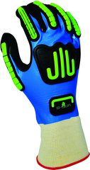 General purpose full nitrile blue undercoating w/black foamed palm coating w/impact resistant bumper guards, 13 gauge, seamless knitted liner/medium - Industrial Tool & Supply