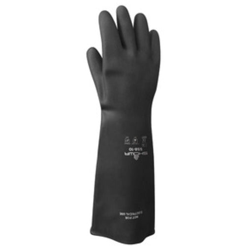 Chemical resistant natural rubber latex unsupported 18″ 40-mil unlined black bisque finish rolled cuff/XXL - Industrial Tool & Supply