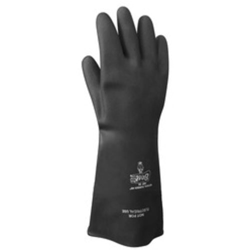 Chemical resistant natural rubber latex unsupported 15″ 40-mil unlined black bisque finish rolled cuff/L - Industrial Tool & Supply