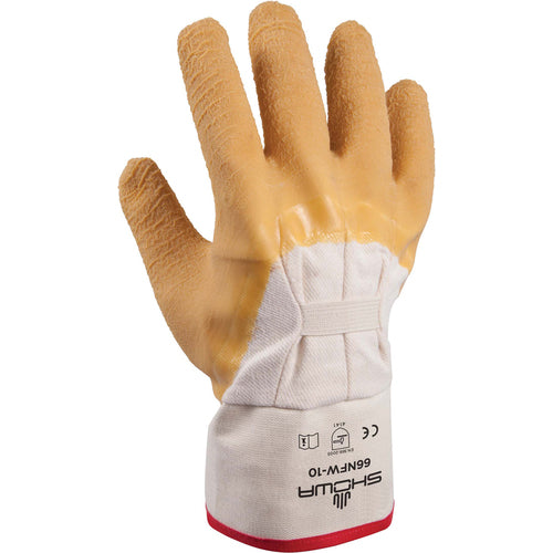 General purpose natural rubber palm-coated reinforced safety cuff white w/yellow dip wrinkle-finish/L - Industrial Tool & Supply