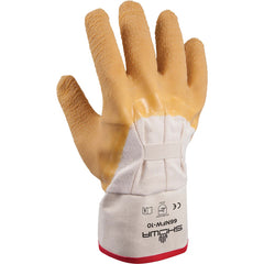 General purpose natural rubber palm-coated reinforced safety cuff white w/yellow dip wrinkle-finish/L - Industrial Tool & Supply