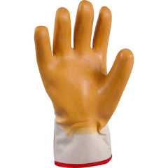 General purpose natural rubber palm-coated reinforced safety cuff white w/yellow dip smooth-finish/L - Industrial Tool & Supply