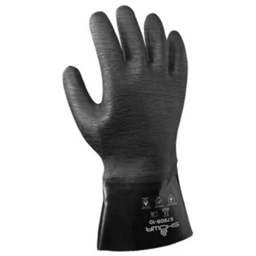 Chemical resistant neoprene fully coated heavyweight 12″ gauntlet black rough finish/large - Industrial Tool & Supply