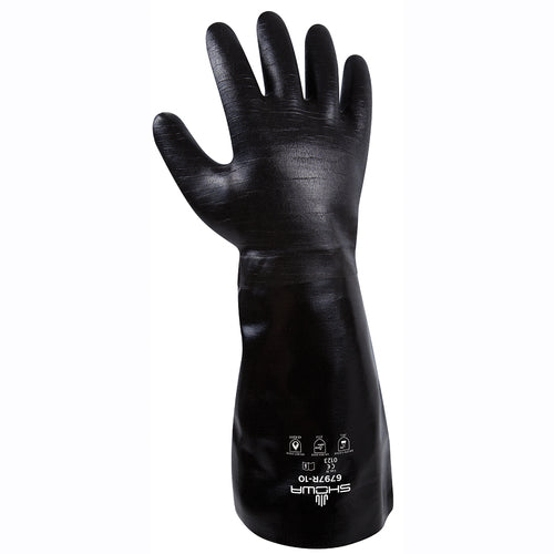 Chemical resistant neoprene fully coated heavyweight elbow length gauntlet black rough finish/large - Industrial Tool & Supply