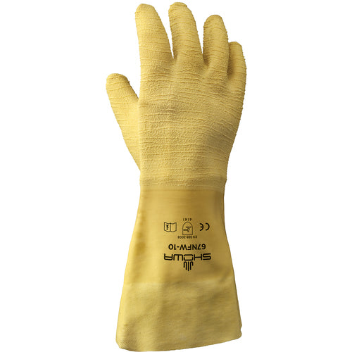 General purpose natural rubber fully coated 14″ gauntlet cuff yellow wrinkle-finish/large - Industrial Tool & Supply