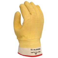 General purpose natural rubber palm-coated reinforced gauntlet cuff white w/yellow dip wrinkle-finish palm crotch patch/extra large - Industrial Tool & Supply