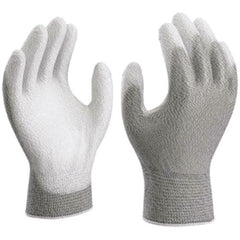 13- gauge engineered static-dissipative nylon w/polyurethane palm coating grey with white coating smooth grip small - Industrial Tool & Supply