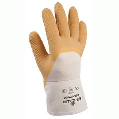 General purpose natural rubber palm-coated reinforced safety cuff white w/yellow dip wrinkle-finish/S - Industrial Tool & Supply