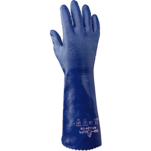 Chemical resistant nitrile fully coated 14″ gauntlet royal blue rough finish interlock liner/large - Industrial Tool & Supply