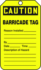 Barricade Tag, Caution Barricade Tag, 25/Pk, Plastic - Industrial Tool & Supply