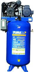 80 Gallon Vertical Tank Two Stage; Belt Drive; 5HP 230V 1PH W/Starter; 18.4CFM@175PSI; 530lbs. - Industrial Tool & Supply