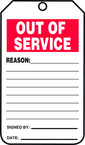 Status Record Tag, Out Of Service, 25/Pk, Cardstock - Industrial Tool & Supply