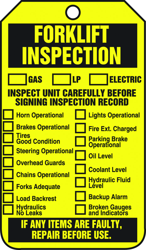 Forklift Tag, Forklift Inspection (Checklist)/Forklift Inspect, 25/Pk, Plastic - Industrial Tool & Supply