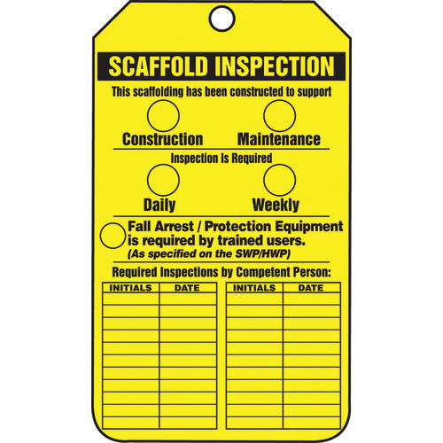 Scaffold Tag, Scaffold Inspection (Checklist)/Key Responsibility, 25/Pk, Cardstock - Industrial Tool & Supply