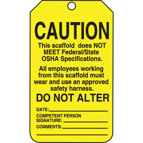 Scaffold Tag, Caution This Scaffold Does Not Meet Federal/Stat, 25/Pk, Cardstock - Industrial Tool & Supply