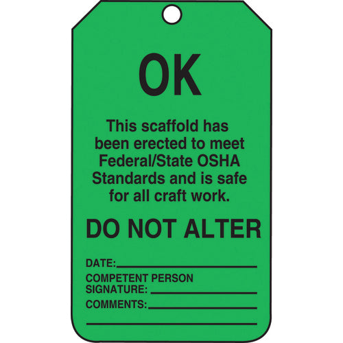 Scaffold Tag, OK This Scaffold Has Been Erected To Meet Federal, 25/Pk, Cardstock - Industrial Tool & Supply