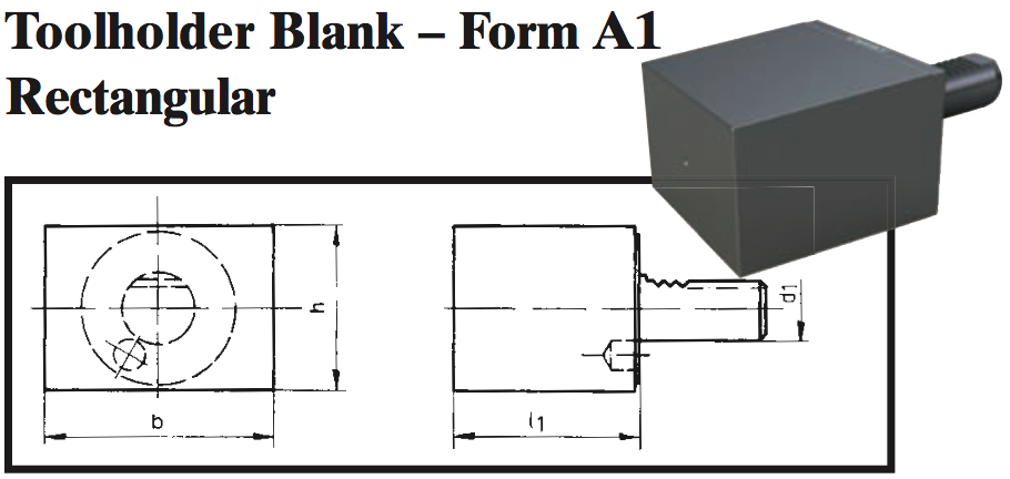 VDI Toolholder Blank - Form A1 Rectangular - Part #: CNC86 B80.200.220.160 - Industrial Tool & Supply