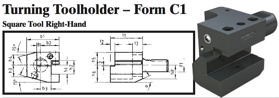 VDI Turning Toolholder - Form C1 (Square Tool Right-Hand) - Part #: CNC86 31.3025 - Industrial Tool & Supply