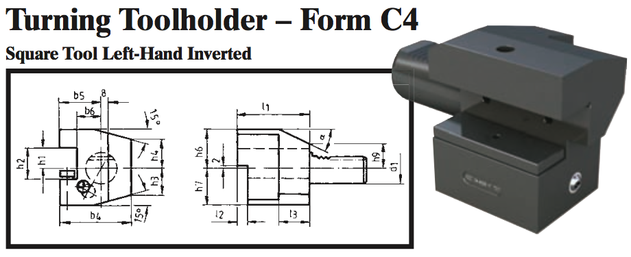 VDI Turning Toolholder - Form C4 (Square Tool Left-Hand Inverted) - Part #: CNC86 34.2516 - Industrial Tool & Supply