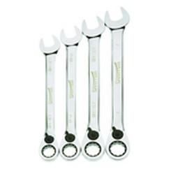 4 Piece - 12 Pt Ratcheting Combination Wrench Set - High Polish Chrome Finish SAE - 13/16" - 1" - Industrial Tool & Supply