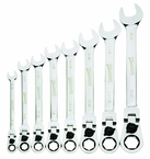 8 Piece - 12 Pt Ratcheting Flex-Head Combination Wrench Set - High Polish Chrome Finish SAE; 5/16 - 3/4" - Industrial Tool & Supply