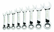 8 Piece - 12 Pt Ratcheting Stubby Combination Wrench Set - High Polish Chrome Finish SAE - 5/16 - 3/4" - Industrial Tool & Supply