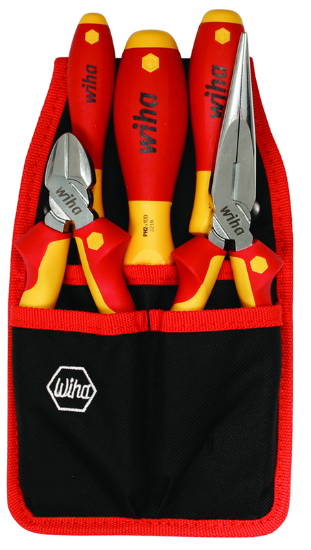5 Piece - Insulated Belt Pack Pouch Set with 6.3" Diagonal Cutters; 8" Long Nose Pliers; Slotted 3.0; 4.5 and Phillips # 2 Screwdrivers in Belt Pack Pouch - Industrial Tool & Supply