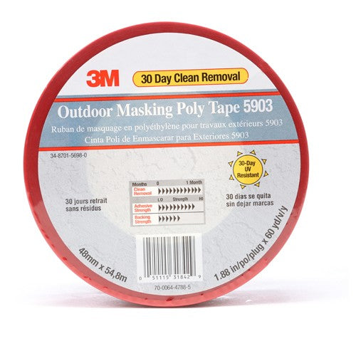3M Outdoor Masking Poly Tape 5903 Red 48 mm × 54.8 m 7.5 mil Individually Wrapped Conveniently Packaged - Industrial Tool & Supply