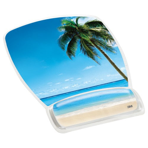 3M Gel Mousepad Wristrest MW308BH Compact Size Clear Gel Beach Design 6.8″ × 8.6″ × 0.75″ - Industrial Tool & Supply