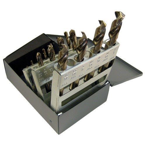 ‎1/16-1/2 RHS / RHC HSS-CO 8% (M42) 135 Degree Split Point Heavy Duty Cobalt Screw Machine Length Drill Set - Straw / Gold Oxide