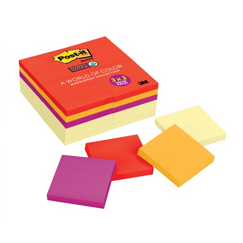 ‎Post-it Super Sticky Notes 654-24SSCYN 3″ × 3″ (76 mm × 76 mm) Marrakesh Collection & Canary Yellow Pads - Exact Industrial Supply