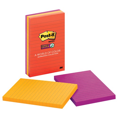 ‎Post-it Super Sticky Notes 660-3SSAN 4″ × 6″ (101 mm × 152 mm) Marrakesh Collection Lined - Exact Industrial Supply