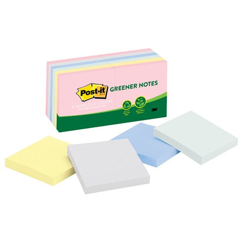 Post-it Greener Notes 654-RP-A 3″ × 3″ (76 mm × 76 mm) Helsinki colors - Exact Industrial Supply