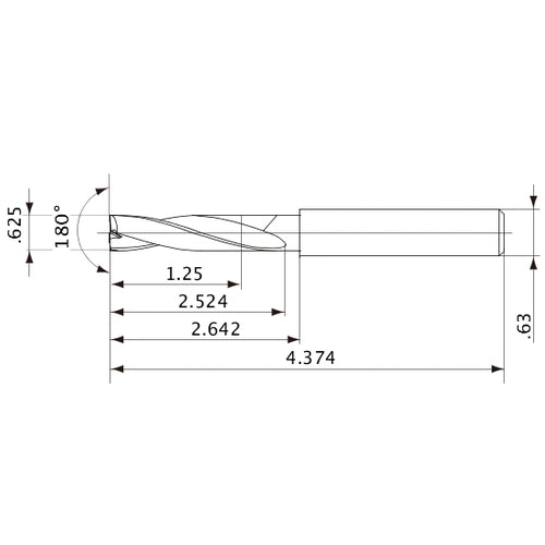 MFE1588X02S160 DP1020 5/8″ Dia. × 0.63″ Shank × 2.524″ Flute Length × 4.374″ OAL, 180°, 2 Flute, External Coolant, Solid Carbide Drill