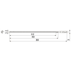 MGS0110L040B HTi10 1.1 mm Dia. × 3 mm Shank × 40 mm Flute Length × 80 mm OAL, 0°, 1 Flute, Coolant Thru, Solid Carbide Drill