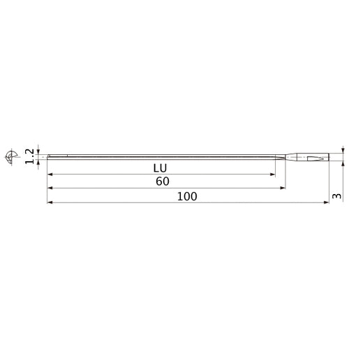 MGS0120L060B HTi10 1.2 mm Dia. × 3 mm Shank × 60 mm Flute Length × 100 mm OAL, 0°, 1 Flute, Coolant Thru, Solid Carbide Drill