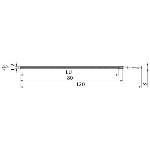 MGS0120L080B HTi10 1.2 mm Dia. × 3 mm Shank × 80 mm Flute Length × 120 mm OAL, 0°, 1 Flute, Coolant Thru, Solid Carbide Drill