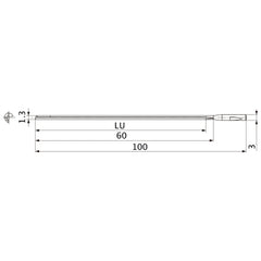 MGS0130L060B HTi10 1.3 mm Dia. × 3 mm Shank × 60 mm Flute Length × 100 mm OAL, 0°, 1 Flute, Coolant Thru, Solid Carbide Drill