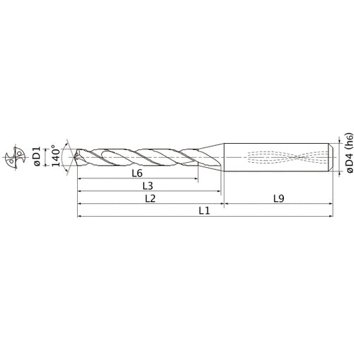 MMS0437X5D060 DP7020 0.1719″ Dia. × 0.236″ Shank × 1.331″ Flute Length × 3.26″ OAL, 140°, 2 Flute, Coolant Thru, Solid Carbide Drill