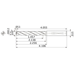 MMS0714X5D080 DP7020 0.2812″ Dia. × 0.315″ Shank × 2.138″ Flute Length × 4.106″ OAL, 140°, 2 Flute, Coolant Thru, Solid Carbide Drill