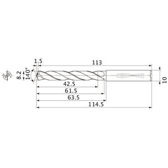 MMS0820X5DB DP7020 8.2 mm Dia. × 10 mm Shank × 61.5 mm Flute Length × 114.5 mm OAL, 140°, 2 Flute, Coolant Thru, Solid Carbide Drill